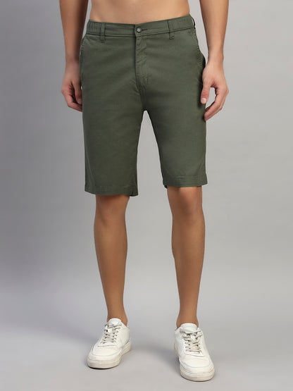 Men's Solid Olive Green Regular Fit Casual Bermuda