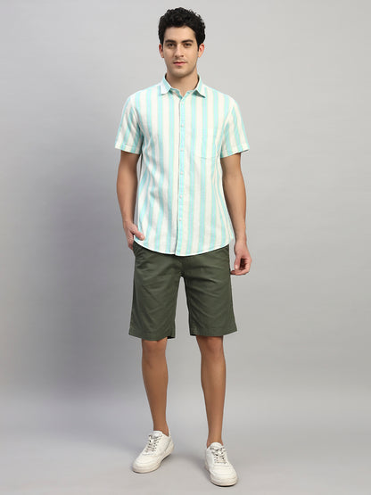 Men's Solid Olive Green Regular Fit Casual Bermuda