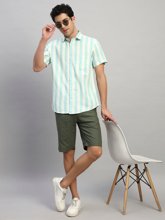 Men's Solid Olive Green Regular Fit Casual Bermuda