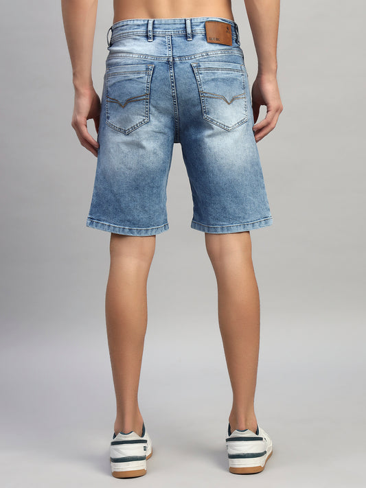 Men's Solid Denim Blue Regular Fit Casual Bermuda