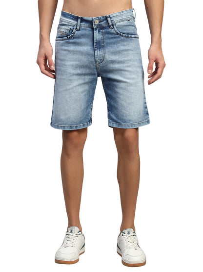 Men's Solid Denim Blue Regular Fit Casual Bermuda