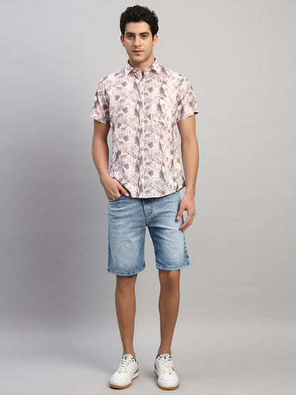 Men's Solid Denim Blue Regular Fit Casual Bermuda