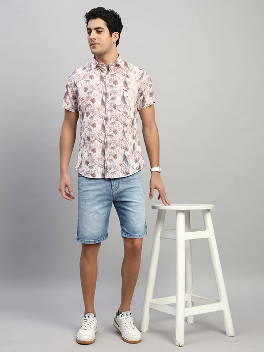 Men's Solid Denim Blue Regular Fit Casual Bermuda