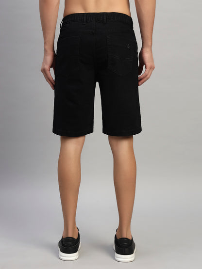 Men's Solid Black Regular Fit Casual Bermuda