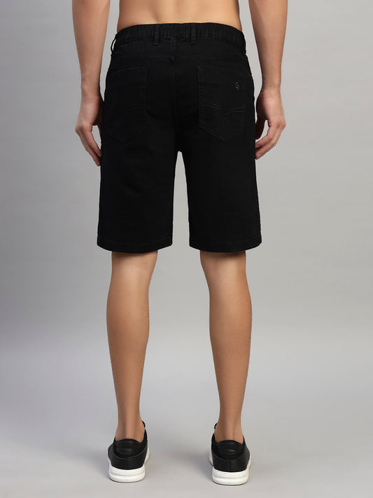 Men's Solid Black Regular Fit Casual Bermuda
