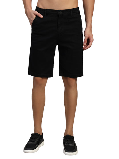 Men's Solid Black Regular Fit Casual Bermuda