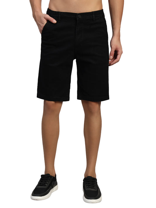 Men's Solid Black Regular Fit Casual Bermuda
