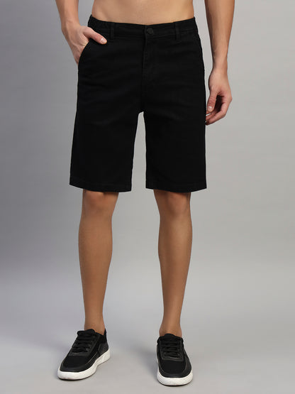 Men's Solid Black Regular Fit Casual Bermuda