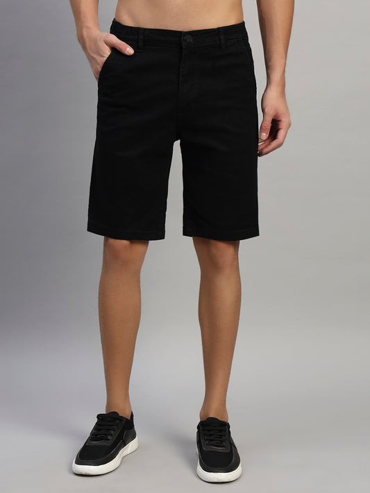 Men's Solid Black Regular Fit Casual Bermuda