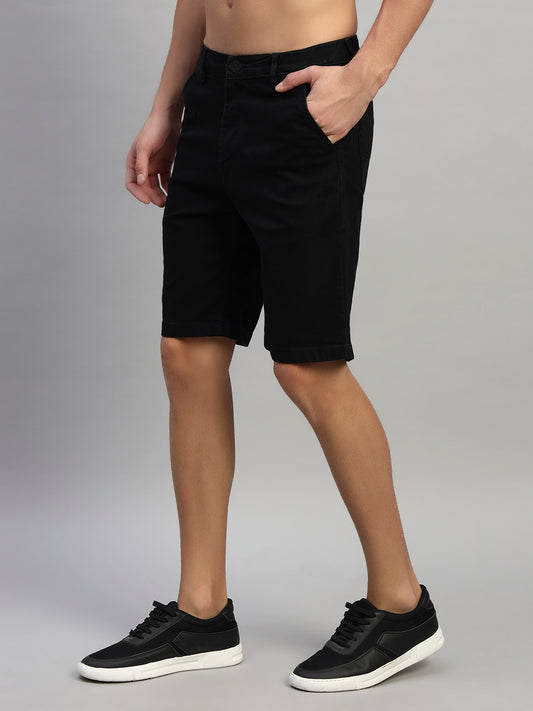 Men's Solid Black Regular Fit Casual Bermuda