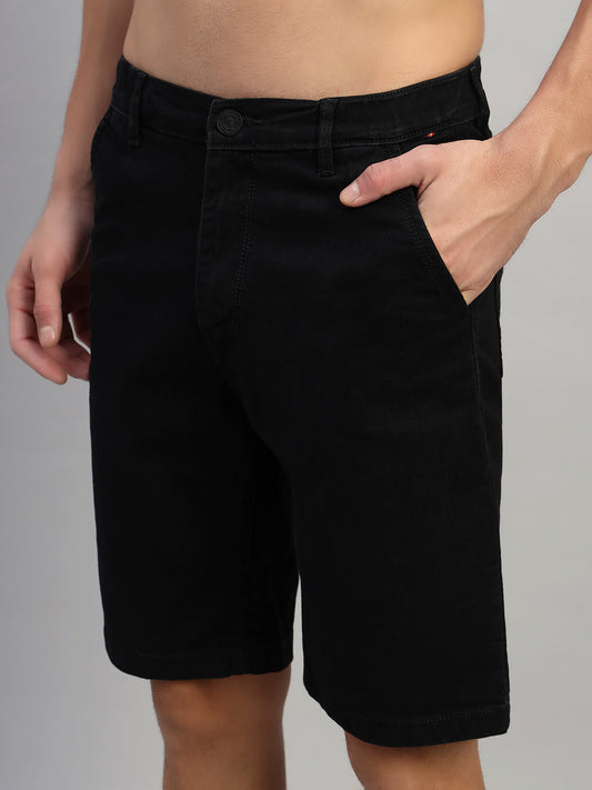 Men's Solid Black Regular Fit Casual Bermuda