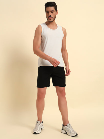 Men's Black Solid Regular Fit Casual Bermuda