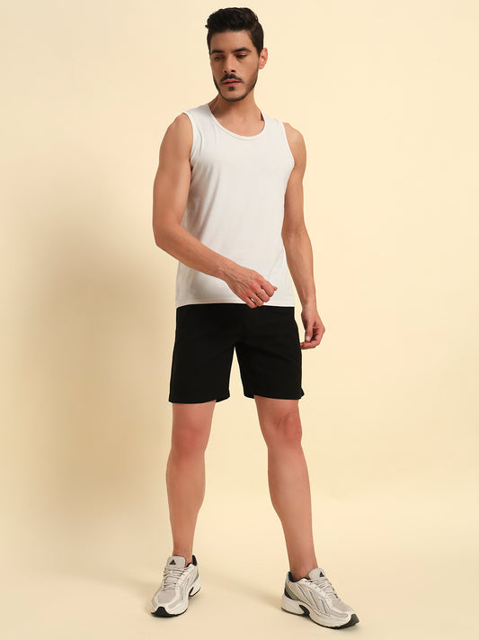 Men's Black Solid Regular Fit Casual Bermuda