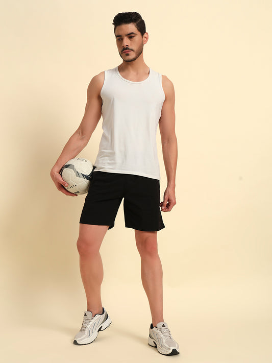 Men's Black Solid Regular Fit Casual Bermuda