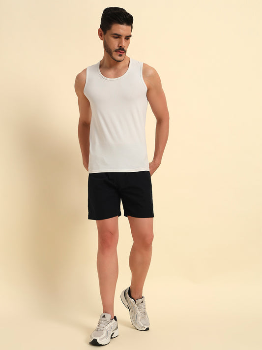 Men's Navy Blue Solid Regular Fit Casual Bermuda