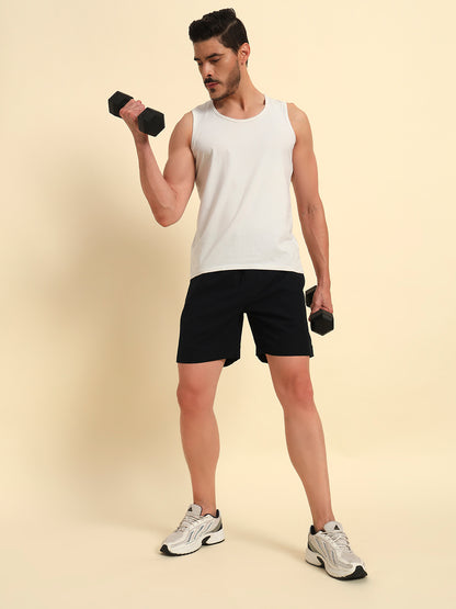 Men's Navy Blue Solid Regular Fit Casual Bermuda