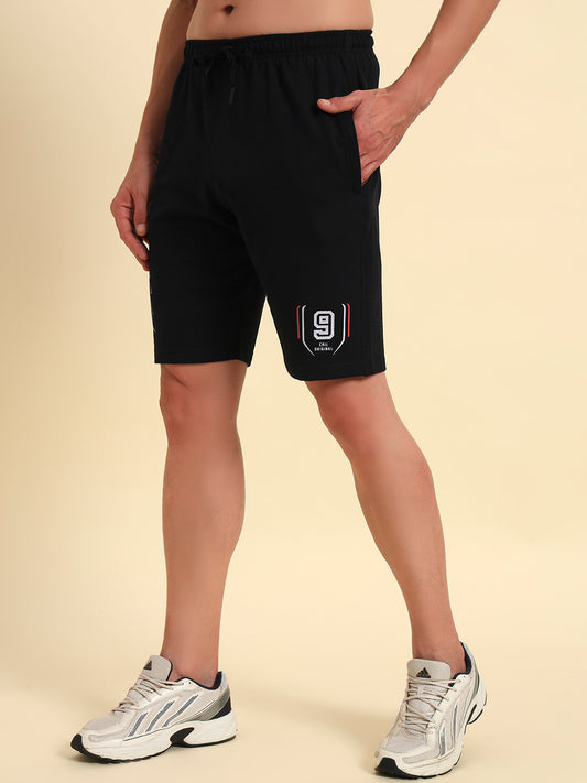 Men's Navy Blue Printed Regular Fit Casual Bermuda