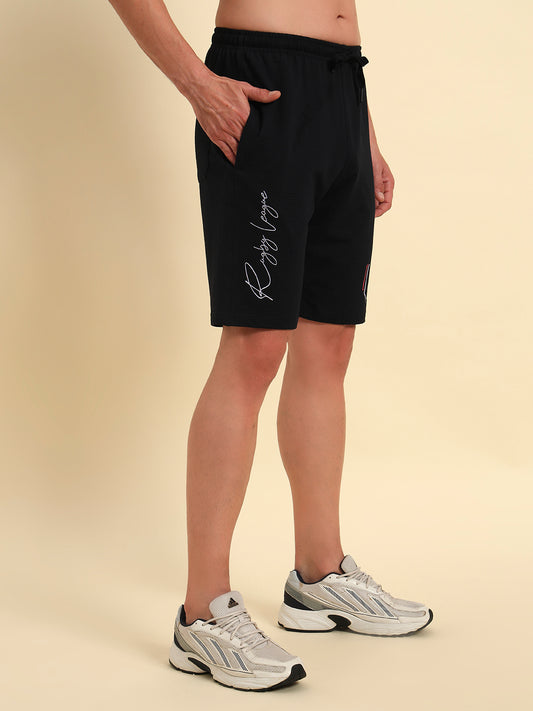 Men's Navy Blue Printed Regular Fit Casual Bermuda