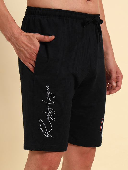 Men's Navy Blue Printed Regular Fit Casual Bermuda