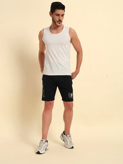 Men's Navy Blue Printed Regular Fit Casual Bermuda