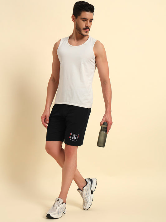 Men's Navy Blue Printed Regular Fit Casual Bermuda