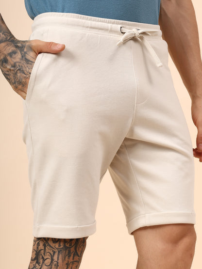 Men's Solid Off White Regular Fit Casual Bermuda