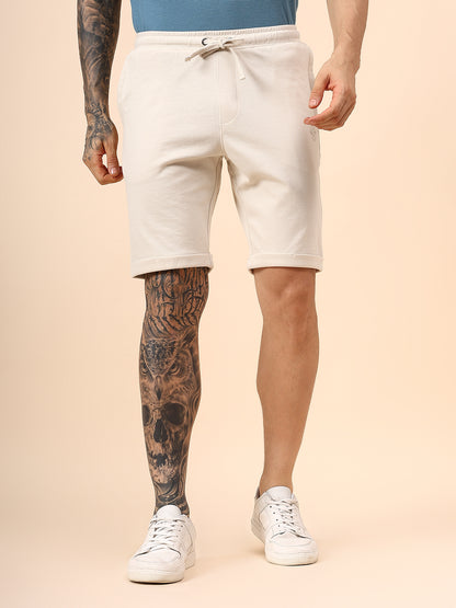 Men's Solid Off White Regular Fit Casual Bermuda