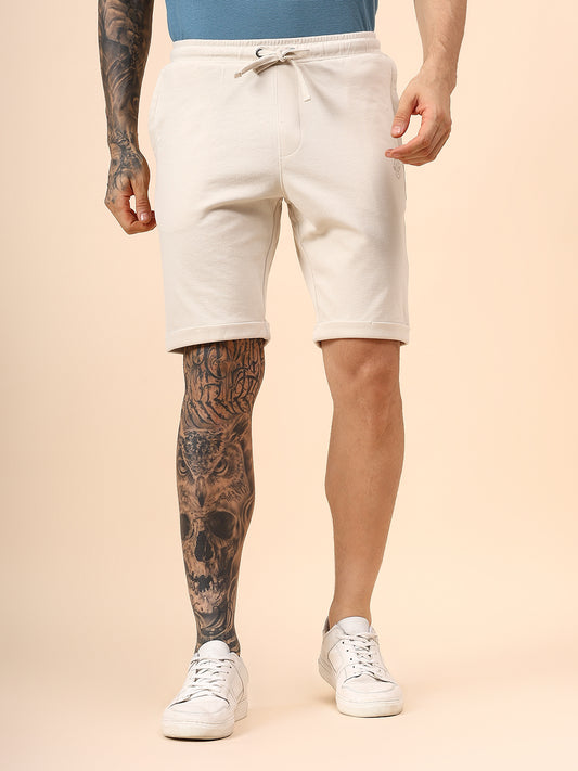 Men's Solid Off White Regular Fit Casual Bermuda