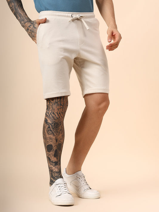 Men's Solid Off White Regular Fit Casual Bermuda