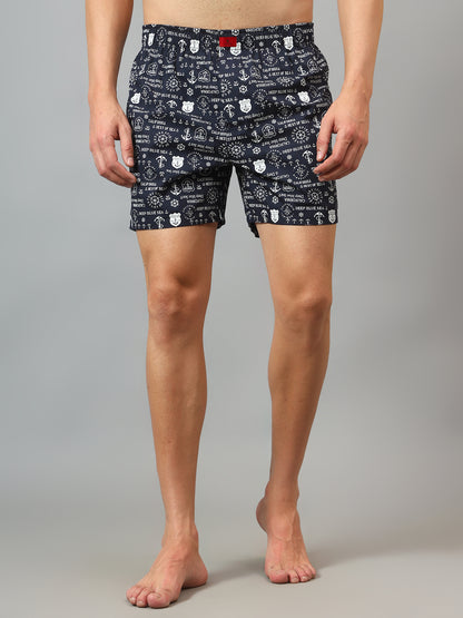 Men's Navy Blue Printed Boxer