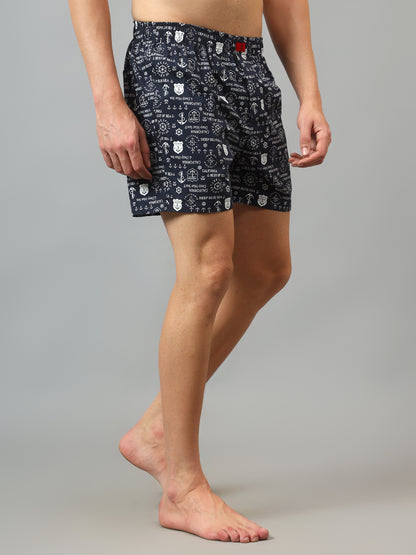 Men's Navy Blue Printed Boxer