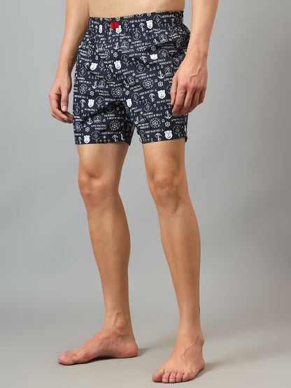 Men's Navy Blue Printed Boxer