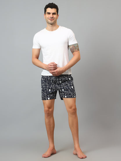 Men's Navy Blue Printed Boxer