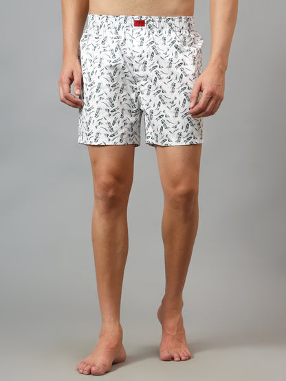 Men's White Printed Boxer