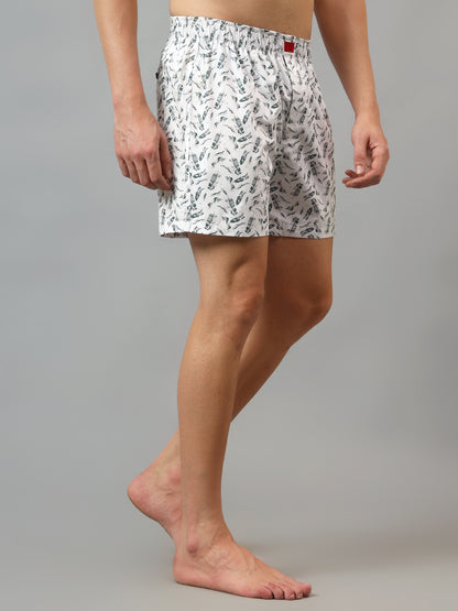 Men's White Printed Boxer