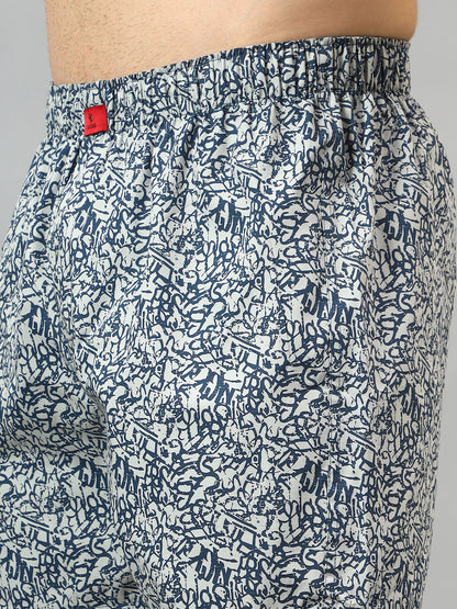 Men's Navy Blue Printed Boxer