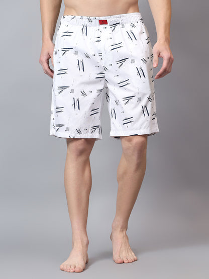 Men's White Printed Boxer