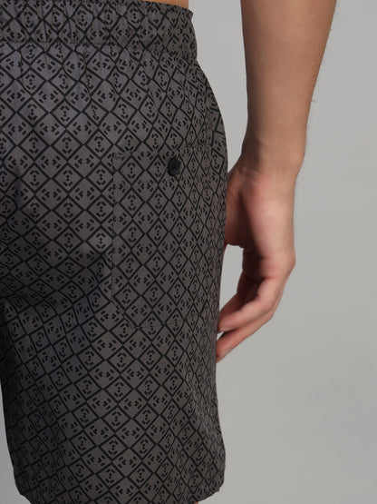 Men's Printed Grey Regular Fit Casual Boxer
