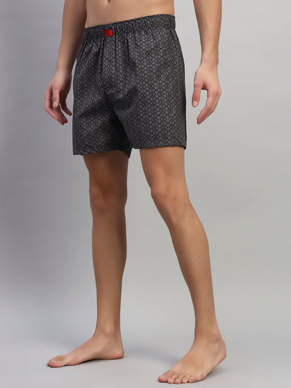 Men's Printed Grey Regular Fit Casual Boxer