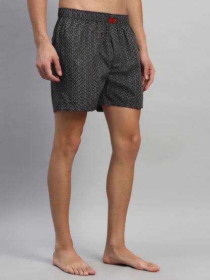 Men's Printed Grey Regular Fit Casual Boxer