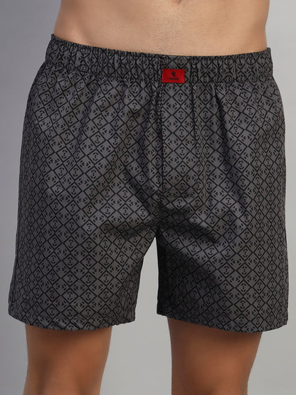 Men's Printed Grey Regular Fit Casual Boxer