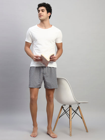 Men's Printed Blue Regular Fit Casual Boxer