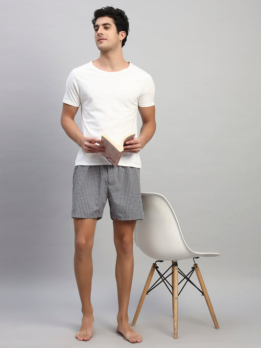 Men's Printed Blue Regular Fit Casual Boxer