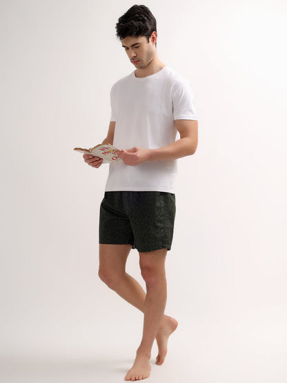 Men's Olive Regular Fit Printed Boxer