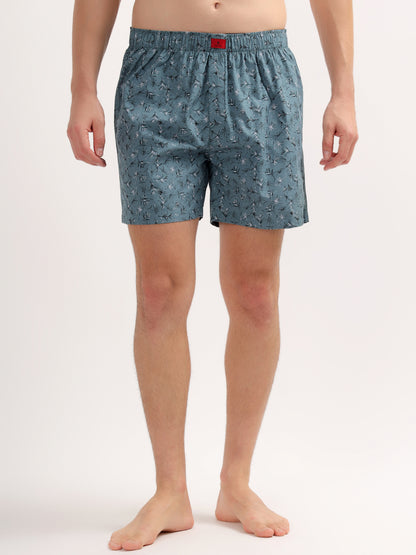 Men's Sage-Green Regular Fit Printed Boxer