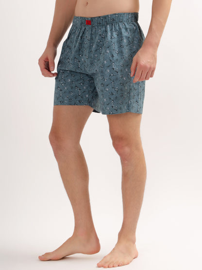 Men's Sage-Green Regular Fit Printed Boxer