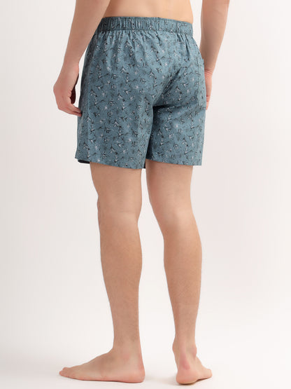 Men's Sage-Green Regular Fit Printed Boxer