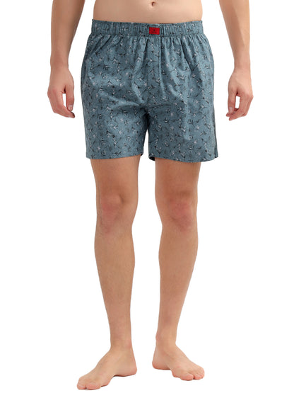 Men's Sage-Green Regular Fit Printed Boxer