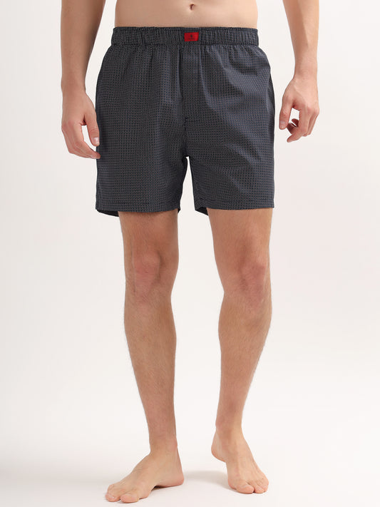 Men's Navy Blue Regular Fit Printed Boxer