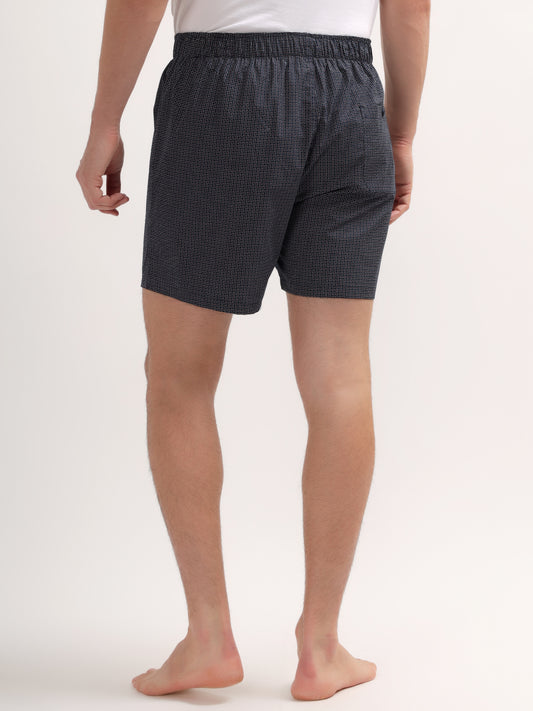 Men's Navy Blue Regular Fit Printed Boxer